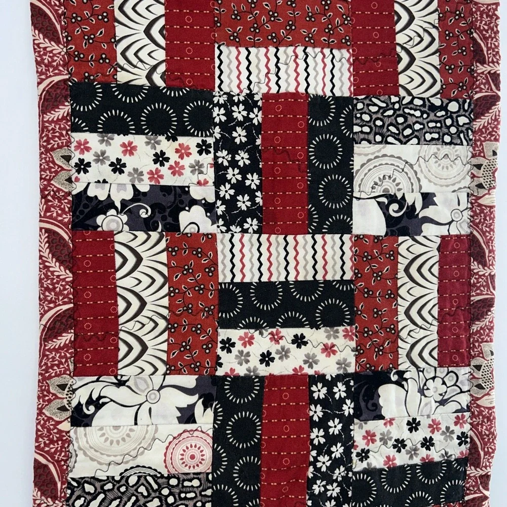 2 Quilted Handmade Table Runner Farmhouse Cottagecore Quilt Red White BlackDecor